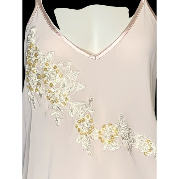 Vtg Linea Donatella Pink Satin Embroidered Lace Robe & Chemise Slip Dress Set S - Picture 4 of 12